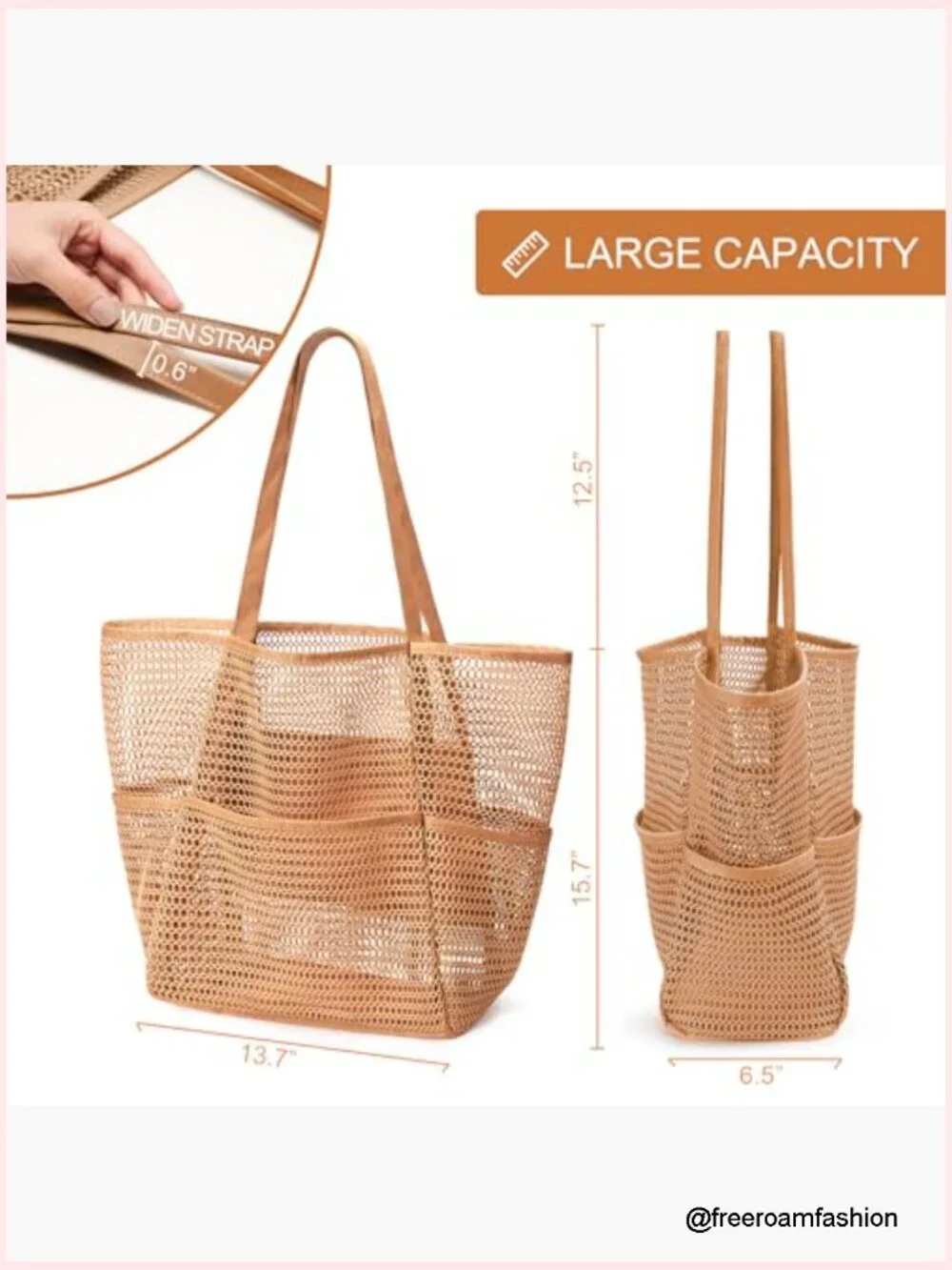 Foldable Nylon Mesh Tote Bag Hobo 23L Capacity Beach Vacation Shoulder Bag